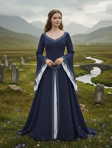  Retro / vintage Medeltida kostymer Renässans Klänningar Finkostym Viking Celtic Knight Maskeradkläder Dam Keltiskt Halloween Karnival Prestanda LARP Ren Faire Vuxna Klänning