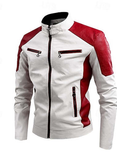  Муж. Кожаные куртки Байкерская куртка Мотоциклетная куртка Отпуск Повседневные С защитой от ветра Пэчворк Карман Весна Осень Полотняное плетение Мода Классика Воротник-стойка Обычная