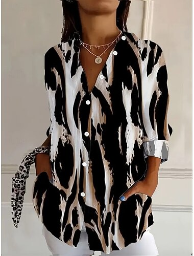  Per donna Camicia Blusa Grafico Vintage Tropicale Quotidiano Manica Lunga Manica 3/4 Colletto a Camicia Top Regolari Quotidiano Ferie Uscire Bottoni Bianco Blu Viola Primavera Autunno Inverno