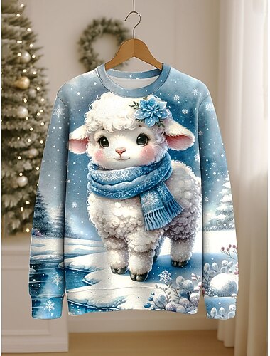  Per donna Felpa Pullover Grafico Animale Fiocco di neve Casual Manica Lunga Girocollo Top Regolari Streetwear Casuale Ferie Stampato Rosa Blu Verde Cachi Primavera Autunno Inverno