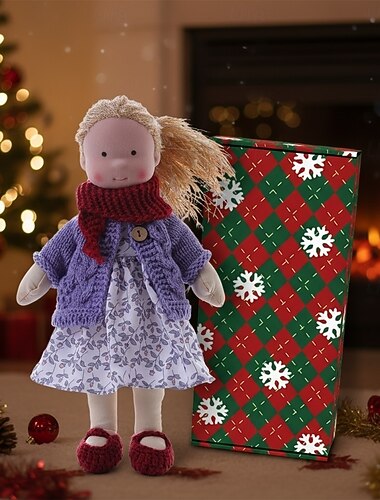  Käsintehty Waldorf-nukke tyttövauvalle mukavilla vaatteilla - 11,8 tuuman pehmeä pehmonukke lahjapakkauksessa taaperoille, ihanteellinen joululahja tytöille ja lapsille