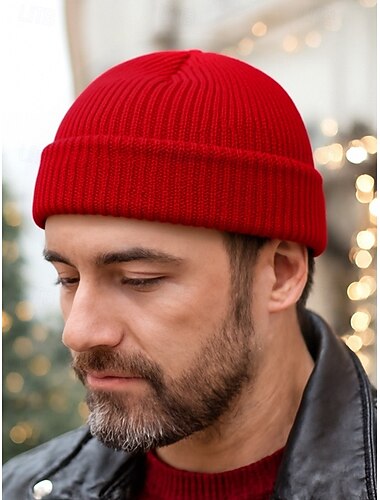  Πλεκτό καπέλο ανδρικό με σκουφάκι - απαλό και άνετο, με ραβδώσεις, ιδανικό για χειμερινά και χριστουγεννιάτικα δώρα