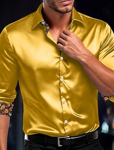  Per uomo Camicia Camicia in raso Camicia elegante Camicia casual Camicia con Bottoni Semplice Formale Matrimonio Bianco Rosso Blu Oro Manica Lunga Bavero Tutte le stagioni Abbigliamento Bottoni