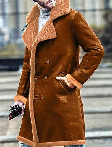  Hommes Veste en faux suède Manteau Caban Manteau de fausse fourrure Trench-Coat Long Manteau Occasionnel Automne Hiver Vêtements d'extérieur Vêtement Tenue Classique Tendance Uni Toison Col à Revers