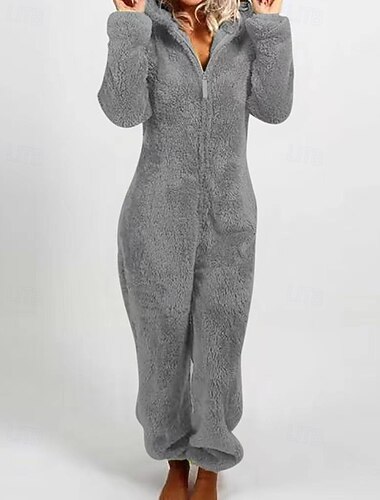  Damen Normal Overall Streetwear Einfarbig Langarm Mit Kapuze Reißverschluss Urlaub Täglich Lässiger Schnitt Schwarz Wein Rote Herbst