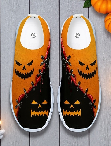  Herresko med halloween-gresskaransikt – lette, pustende slip-on-løpesko for fest og fritidsbruk