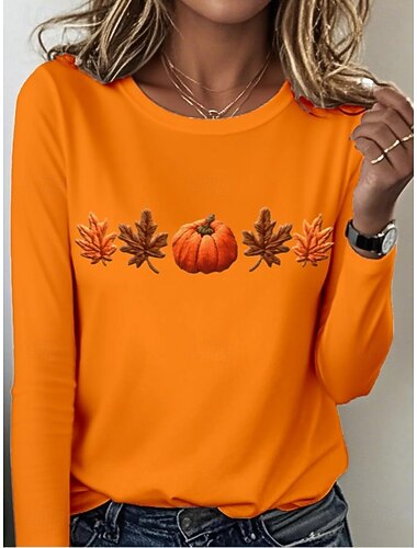  Per donna Maglietta Grafico Piante Vintage Elegante Classico Manica Lunga Girocollo Top Regolari Quotidiano Stampato Nero Blu Arancione Grigio scuro Grigio Primavera Autunno Inverno