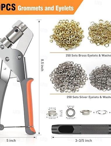  Kraftig profesjonelt maljeverktøysett 3/8 tommers 10 mm håndholdt maljesett DIY håndholdt hullmaskin maljesett med 200/500 maljespenner, monteringsverktøy for metalllufthullnagler