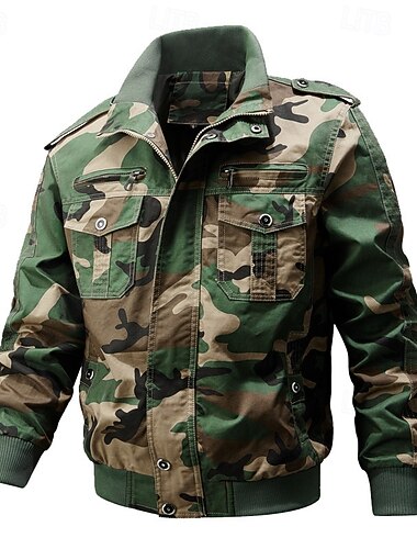 Pánské Užitková bunda Nákladní bunda Neformální bunda Dovolená Denní Odolný proti opotřebení Kapsy Jaro Podzim maskování Módní Klasické Klopa Standardní Černá Trávová zelená Khaki Armádní zelená Saka