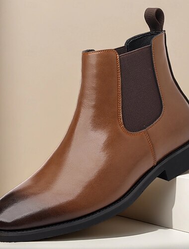  Botas Chelsea masculinas marrons com painéis laterais elásticos, design clássico slip-on para negócios, eventos formais e uso diário