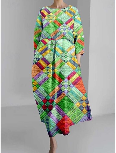  Női Maxiruha A vonalú ruha Fit and Flare ruha Buli Alkalmi Boho Esküvő Parti Esküvői vendég Laza öltözet Grafika Mértani Hosszú ujj Terített nyak Arcpír rózsaszín Medence Lóhere Tavasz Ősz Tél