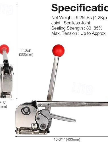  a333 stålstroppeverktøy manuell stålstroppepakkemaskin metallfri spennepakking for bredde 1/2" 5/8" 3/4" tetningsløse kombinasjonsverktøy