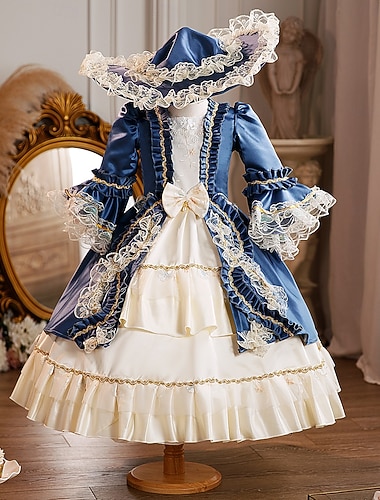  Rokoko Viktorianisch Prinzessin Maxi Partykostüm Zubehör Glockenärmel Prinzessin Schleife Retro Ballkleid Spitzkragen Kostüm Mädchen königlich Weihnachten Halloween Karneval Maskerade Hochzeitsfeier