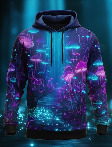  Homme Illusion d'optique Champignon Sweat à capuche Sweatshirt Mode Hippie 3D manche longue Col ras du cou Maison Soirée Vêtements de rue Bleu Violet Cordon de serrage Automne Hiver Designer S M L XL