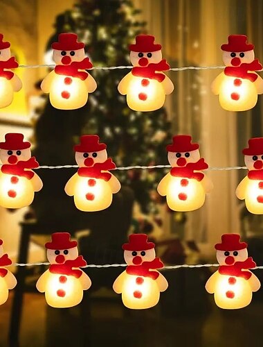  Lumières de Cierge de Bonhomme de Neige Chapeau en Peluche Lumières de Bonhomme de Neige 1.5m 10LEDs Fonctionnement sur Piles Fête Maison Jardin Balcon Véranda Décoration de Fenêtre Arbre Lumières