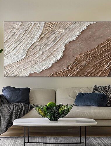  ベージュブラウン 3D ペインティング ハンドメイド ブラウン 侘び寂び アート作品 油絵 手描き テクスチャ 油絵 ベージュ 油絵 ブラウン 抽象 キャンバス アート モダン 水平 装飾 アート