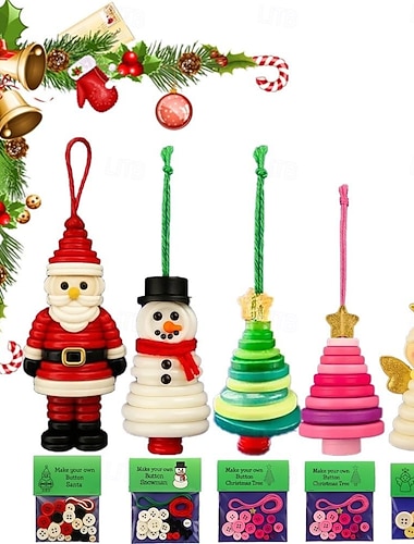  Kit de décoration de bonhomme de neige à boutons à faire soi-même, ensemble de fabrication de décorations de boutons de Noël amusants avec bonhomme de neige/père Noël/arbre de Noël, boutons colorés