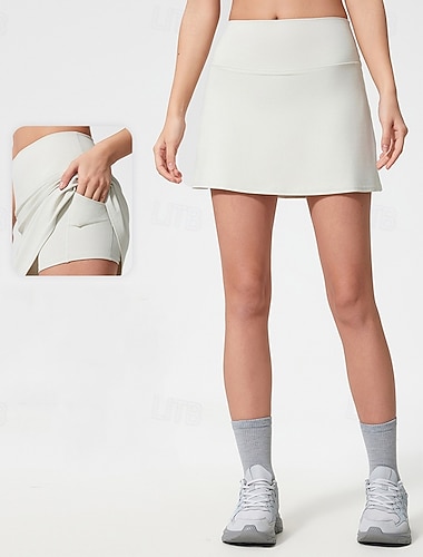  Damskie Spódnica sportowa z obcisłym 2 w 1 Lekki Wysoka talia Siłownia Bieganie Zdatność Doły Jednokolorowe Czarny Biały Niebieski Sport Odzież sportowa