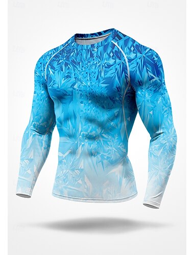  Homme Dégradé de couleur Abstrait T-shirt de compression T-shirt de course Printemps Automne Impression 3D manche longue Séchage Rapide Compression Power Flex Évacuation de l'Humidité Respirant