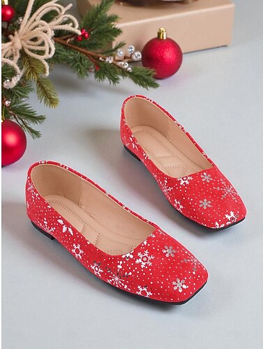  Rode kerstschoenen voor dames met sneeuwvlokprint – feestelijke feest- en alledaagse casual schoenen