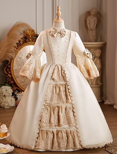  Rokoko Steampunk schick Maxi Partykostüm Zubehör Glockenärmel Prinzessin Schleife Retro Ballkleid Spitzkragen Kostüm Mädchen königlich Weihnachten Halloween Karneval Maskerade Hochzeitsfeier Festival