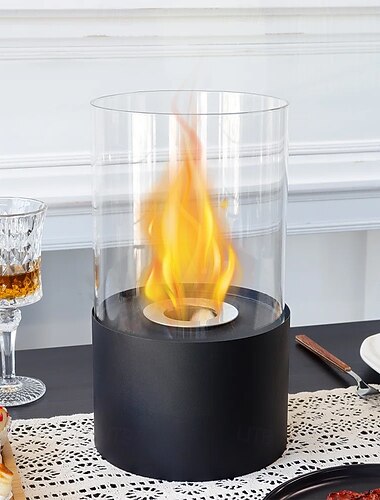  ortable Tabletop Fire Bowl Pot with Cylindrical Glass 26cm High Tabletop Fireplace Clean Burning Bio Ethanol Ventless Fireplace for Indoor Outdoor Patio Parties Events