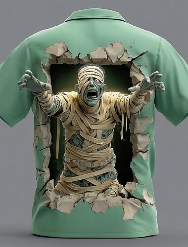  Halloween Homme Zombies Momie Mur fissuré Chemise Chemise Boutonnée Manche Courte Style gothique sombre Fête Vêtements de rue Été Printemps Col Rabattu Impression 3D chemises à col Vert