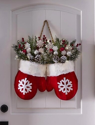  Funklende julevottekrans med 120 LED-lys opplyste julekranser med kunstige furugrener, røde bær og frostede kongler kunstig julekrans til dekorasjon av inngangsdøren