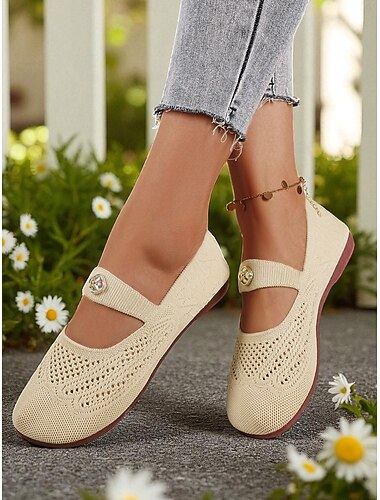  Damesko med bred bredde, Flyknit Mary Jane-sko – pustende komfortsko med strassrem for turgåing og daglig bruk