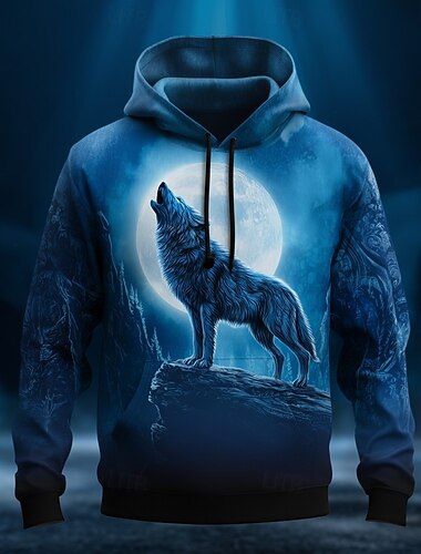  Herre Ulv Hattetrøje Genser 3D Fantasi Langermet Crew-hals Gave Klubb Gateklær Blå 1 blå 3# blå 2# Snorer Høst Vinter Designer S M L XL XXL XXXL