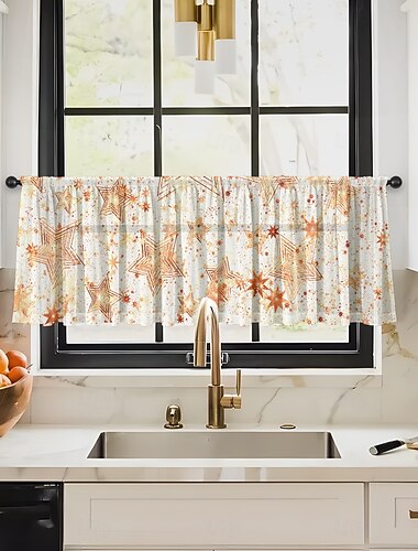  1 stk. flerfarget mønster kort kjøkkengardin, halvvindu kafégardin, grenseoverskridende juledekorasjon til små vinduer, polyesterbomull