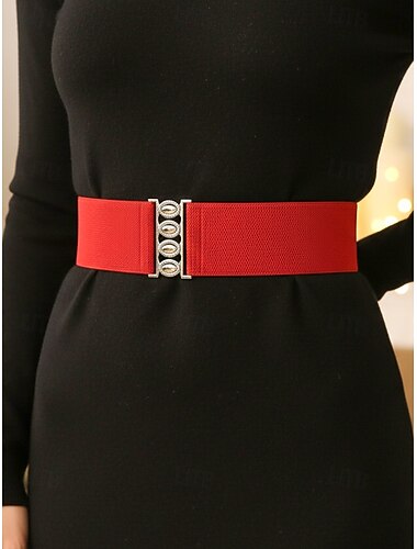 Cintura elastica da donna con fibbia in metallo vintage, ampia cintura elasticizzata in più colori, accessorio e regalo per abiti da festa di Natale   Cintura elastica da donna con fibbia in metallo vintage, ampia cintura elasticizzata in più colori, accessorio e regalo per abiti da festa di Natale
