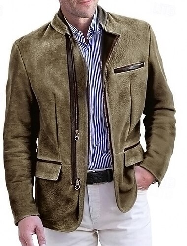  رجالي سترة من جلد الغزال الصناعي سترة من جلد السويد الصناعي جاكيت كاجوال عطلة مناسب للبس اليومي الدفء جيب الخريف الشتاء سهل موضة كلاسيكي مرتفعة عادية كاكي رمادي جاكتس