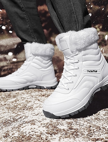  stivali da neve caldi da uomo foderati in pelliccia con chiusura a lacci, tomaia impermeabile e isolante, suola antiscivolo, calzature invernali per esterni adatte al freddo e all'abbigliamento casual