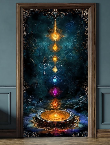  arazzo copriporta striscioni per esterni sette chakra yoga meditazione estetica mistica camera da letto soggiorno porta d'ingresso decorazioni parete sfondo porta