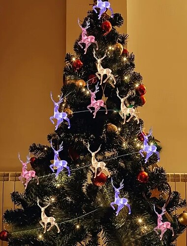  Guirlande lumineuse de Noël en forme d'élan, 1,5 m, 10 LED, pour sapin de Noël, mariage, rideaux, guirlande d'intérieur, salle de fête, chambre, balcon, décoration de jardin