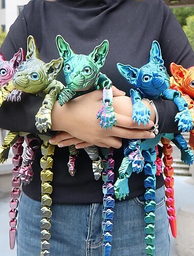  Decorazione realistica di un gatto snodato stampato in 3D, gatto sphynx stampato in 3D, animale antistress, scrivania, ufficio, arredamento per la casa, per amanti dei gatti e collezionisti.