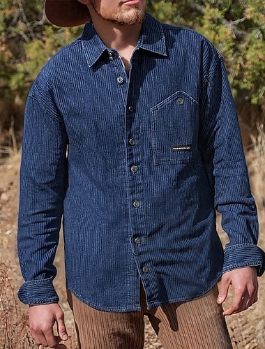 Men's Shirt Casual Shirt Button Up Shirt Denim Shirt Black Blue Long Sleeve Stripe Lapel Vacation Hawaiian Pocket Clothing Apparel Polyester Fashion Casual Comfortable   Men's Shirt Casual Shirt Button Up Shirt Denim Shirt Black Blue Long Sleeve Stripe Lapel Vacation Hawaiian Pocket Clothing Apparel Polyester Fashion Casual Comfortable