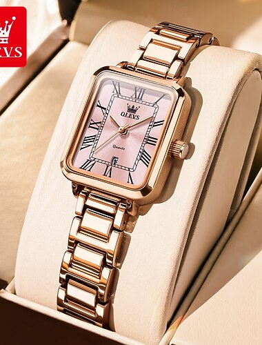  Reloj de cuarzo Olevs 5641 para mujer, original, de primera marca, resistente al agua, correa de acero inoxidable, escala romana, fecha, reloj de pulsera.