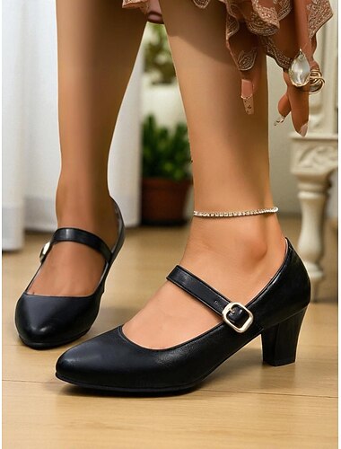  Γυναικείες κλασικές μαύρες γόβες Mary Jane της δεκαετίας του 1950 με λουράκι στον αστράγαλο, κομψά παπούτσια με ψηλό τακούνι για γραφείο, πάρτι και καθημερινή χρήση.