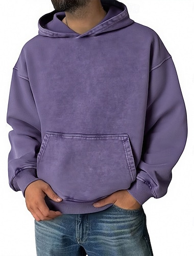  Herren Pullover Kapuzensweatshirt Distressed-Hoodie Schwarz Purpur Grau Mit Kapuze Einfach Tasche Lässig Täglich Ausgehen Polyester Streetwear Lässig Herbst Winter Bekleidung Kapuzenpullover