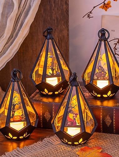  1 bougie électronique à LED 16 x 9,6 cm pour Halloween, lanterne à main, décoration d'ambiance de bureau, veilleuse de fête intérieure et extérieure, batterie lr1130 x 3