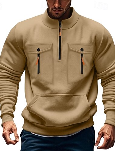  Homens Moletom Moletom com zíper Moletom Tático Vermelho Vinho Preto Branco Verde Tropa Vermelho Colarinho Clerical Tecido Zíper Desportos e Ar livre Casual Diário Roupa de rua Legal Roupa de Esporte