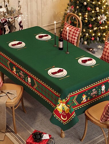  Juleduker vanntett olje-proof vaskefri spiseborddekket rød rutete høytidsduk julemiddag kaffebord festdekorasjon