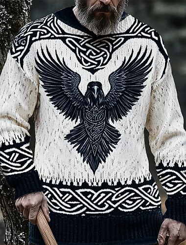  Hombre Animal Águila Vikingo Suéter de punto Prendas de punto Cuello redondo Retro Antiguo Casual Vacaciones Calle Diario Impresión 3D Tejido en Punto Mantiene abrigado Manga Larga Primavera Otoño