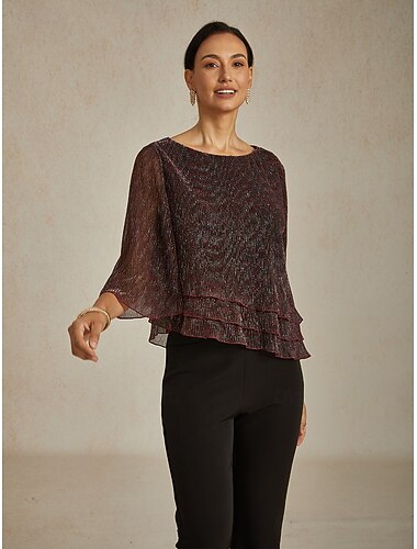  Γυναικεία Μπλούζα Ντυτές μπλούζες Flowy Tops Μπλούζες σιφόν Κομψό Βίντατζ Στυλάτο 3/4 Μήκος Μανικιού Στρογγυλή Ψηλή Λαιμόκοψη Χαμόγελο Δουλειά Καθημερινά Ραντεβού νυχτερινά ρούχα