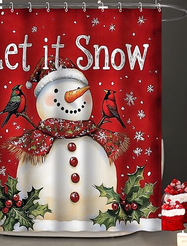  Rideaux de douche de Noël, bonhomme de neige, sapin de Noël, bonnet de Père Noël, bois mort, tissu polyester imperméable moderne, décoration de salle de bain avec crochets, ornement de vacances, festif et saisonnier