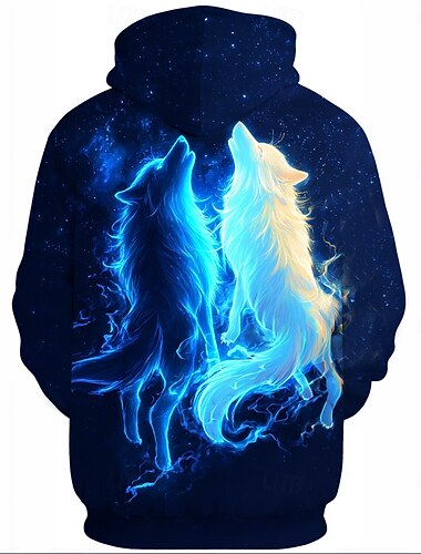  Per uomo Lupo 3D Felpa con Cappuccio Felpa Cool Festa Girocollo Club Abbigliamento casual alla moda Blu Blu scuro Coulisse Autunno Inverno progettista