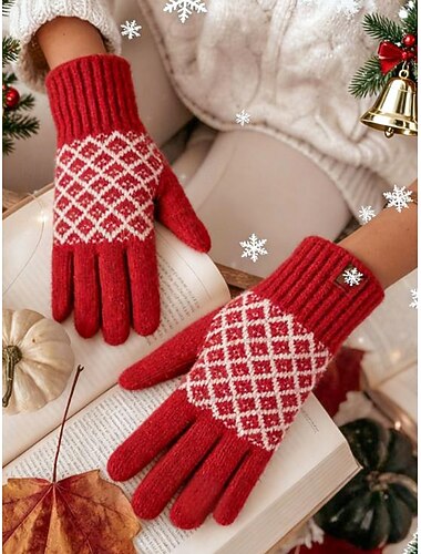  Guantes de invierno de punto para mujer con función de pantalla táctil, cálidos mitones de lana en varios colores, regalo de Navidad para exteriores, uso casual y festivo.