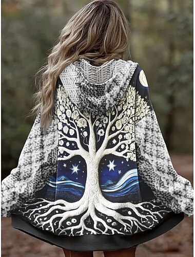  Per donna Felpe con cappuccio Floreale Grafico Geometrico Punk Attivo Vintage Manica Lunga Con Cappuccio Top Regolari Casa Abbigliamento Quotidiano Casuale Blu Autunno Inverno